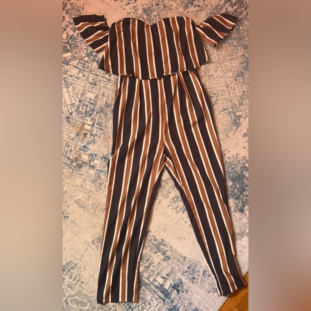 SHEIN Brown and Tan Wide Leg Jumpsuit